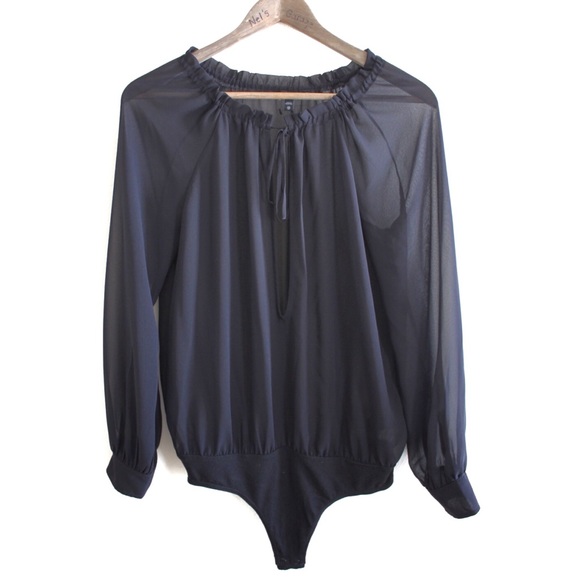 Express Sheer Long Sleeve Thong Bodysuit - Picture 2 of 9